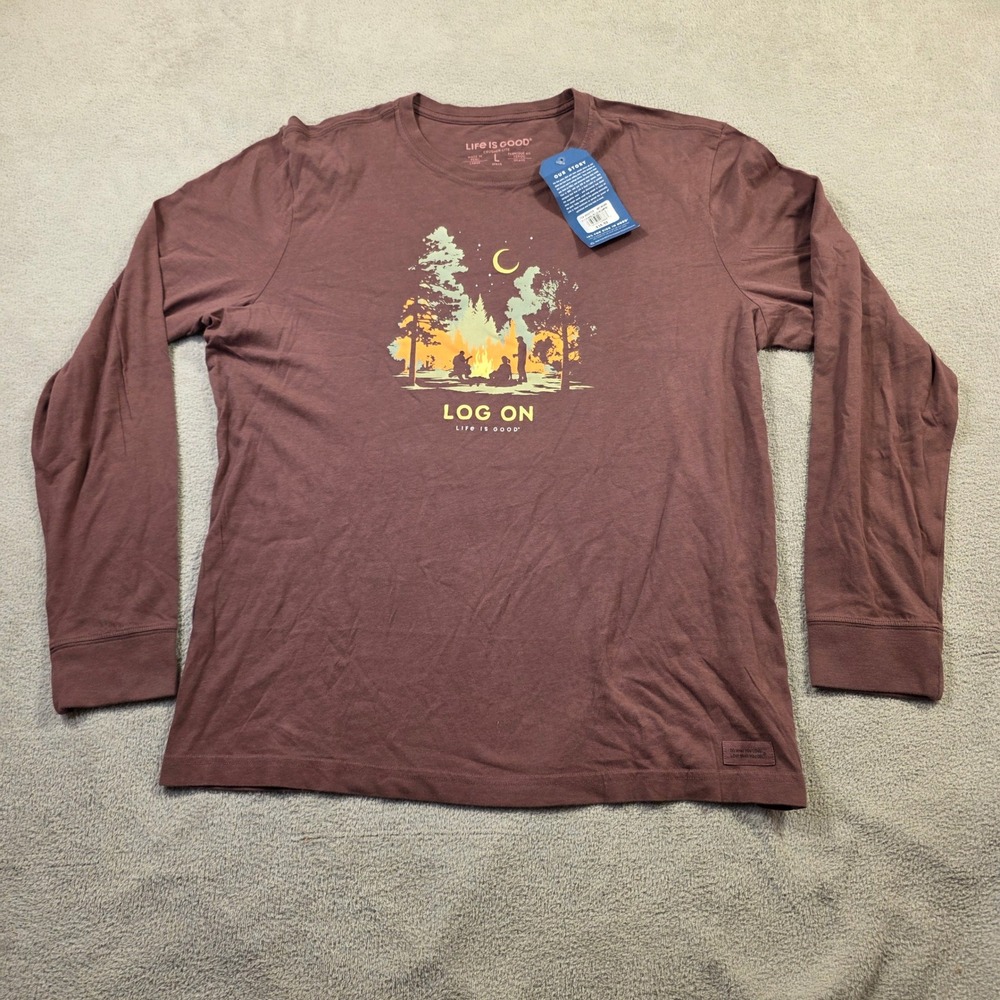Life Is Good Long Sleeve Shirt Mens Large Brown Outdoor Campfire Graphic Skater - Picture 2 of 9